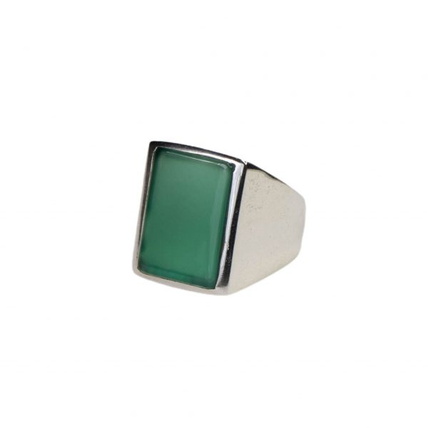 Anello in argento 925 "Linea Fascione Svasato Liscio" con pietra onice verde