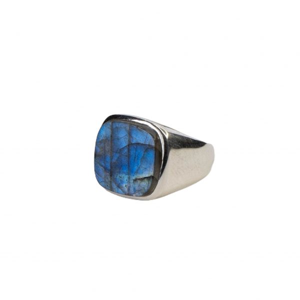 Anello in argento 925 "Linea Fascione Svasato Liscio" con pietra labradorite