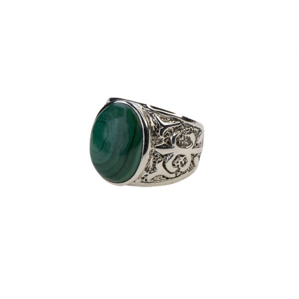 Anello in argento 925 "Linea Etnica" con pietra malachite ovale