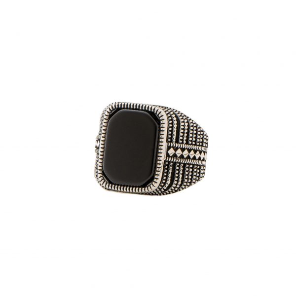 Anello in argento 925 "Linea design" con pietra onice nero